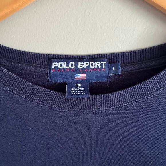 Polo Sport Ralph Lauren Vintage Crew Neck USA Flag Sweatshirt Large Blue 90s - Picture 3 of 6